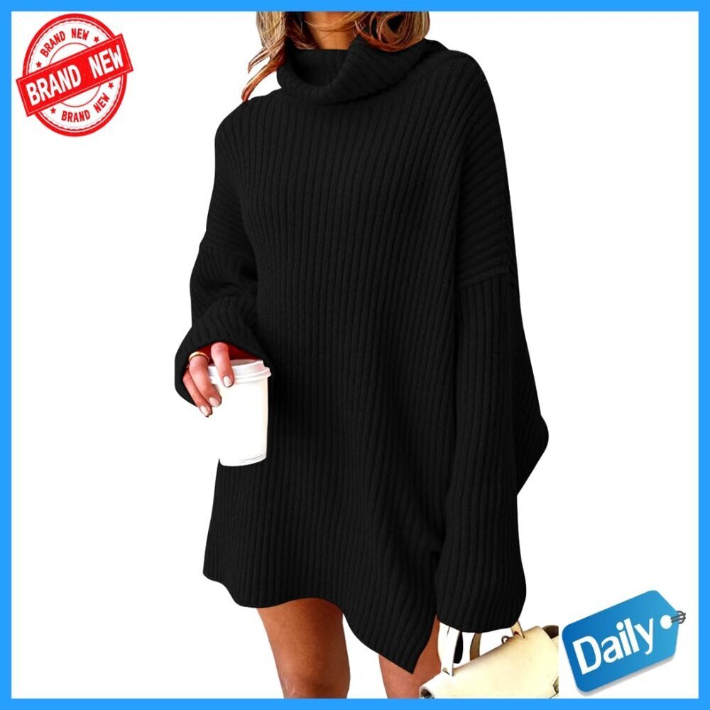 Oversized Turtleneck Sweater Dress Plus Size Pullover Knit Winter Tunic